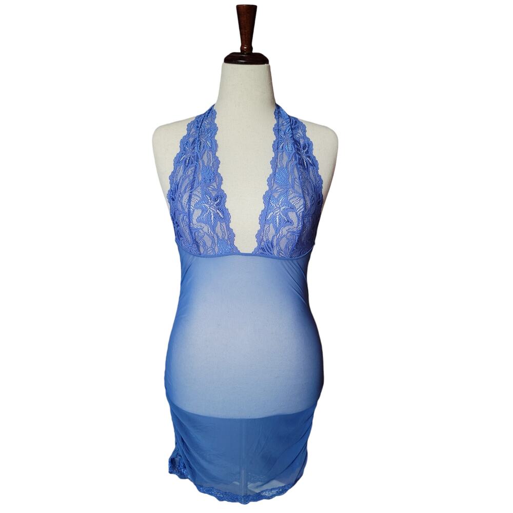 Fredricks of Hollywood blue Shear lace intimate‎ lingerie size large